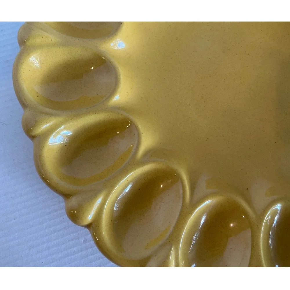 Frankoma‎ Vintage Deviled Egg Platter 819 Mustard Yellow Ceramic Server 11.5in